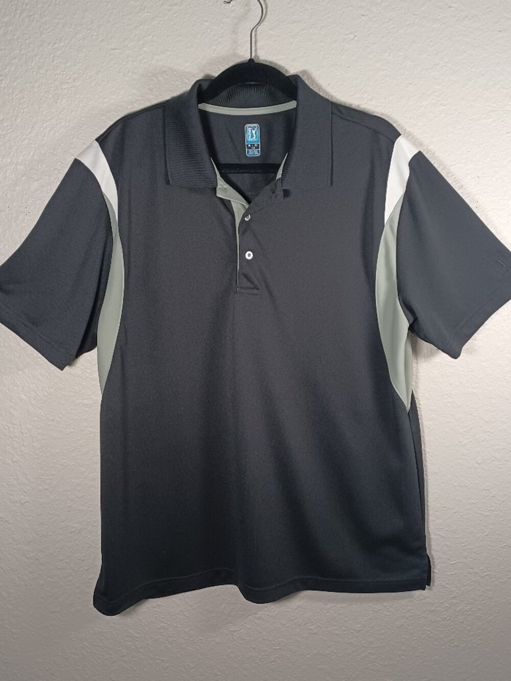 Mens PGA Tour Black Gray White Polo Short Sleeve XL